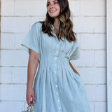 Tailored Striped Olive Maxi Dress