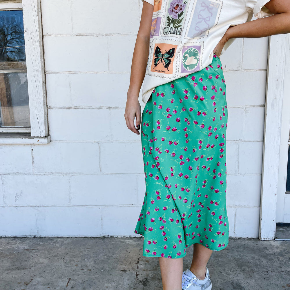 Pink Floral Midi Skirt