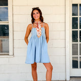 Pleated Denim Mini Dress