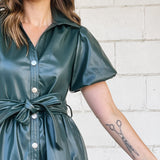 Hunter Green Tiered Faux Leather Dress