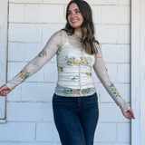 Mock Neck Floral Ruching