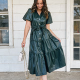 Hunter Green Tiered Faux Leather Dress