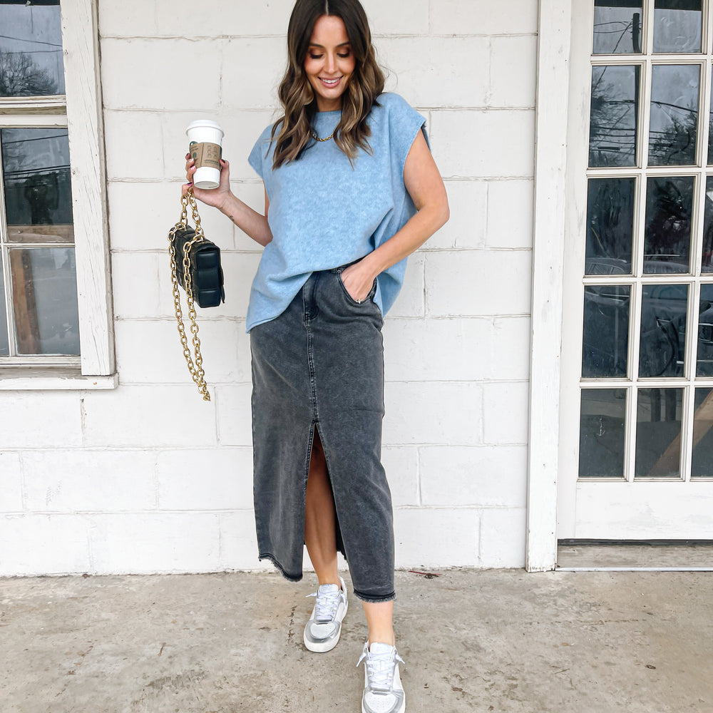 Washed Black Front Slit Skirt