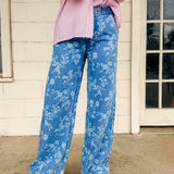 Super High Rise Drawstring Floral Soft Denim