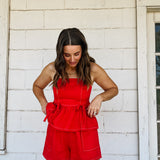Red Linen Bow Set
