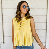 Lemon Pleated Bow Blouse