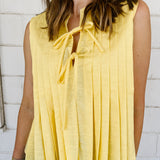 Lemon Pleated Bow Blouse