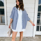 Blue Oversized Striped Blouse