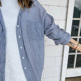 Blue Oversized Striped Blouse