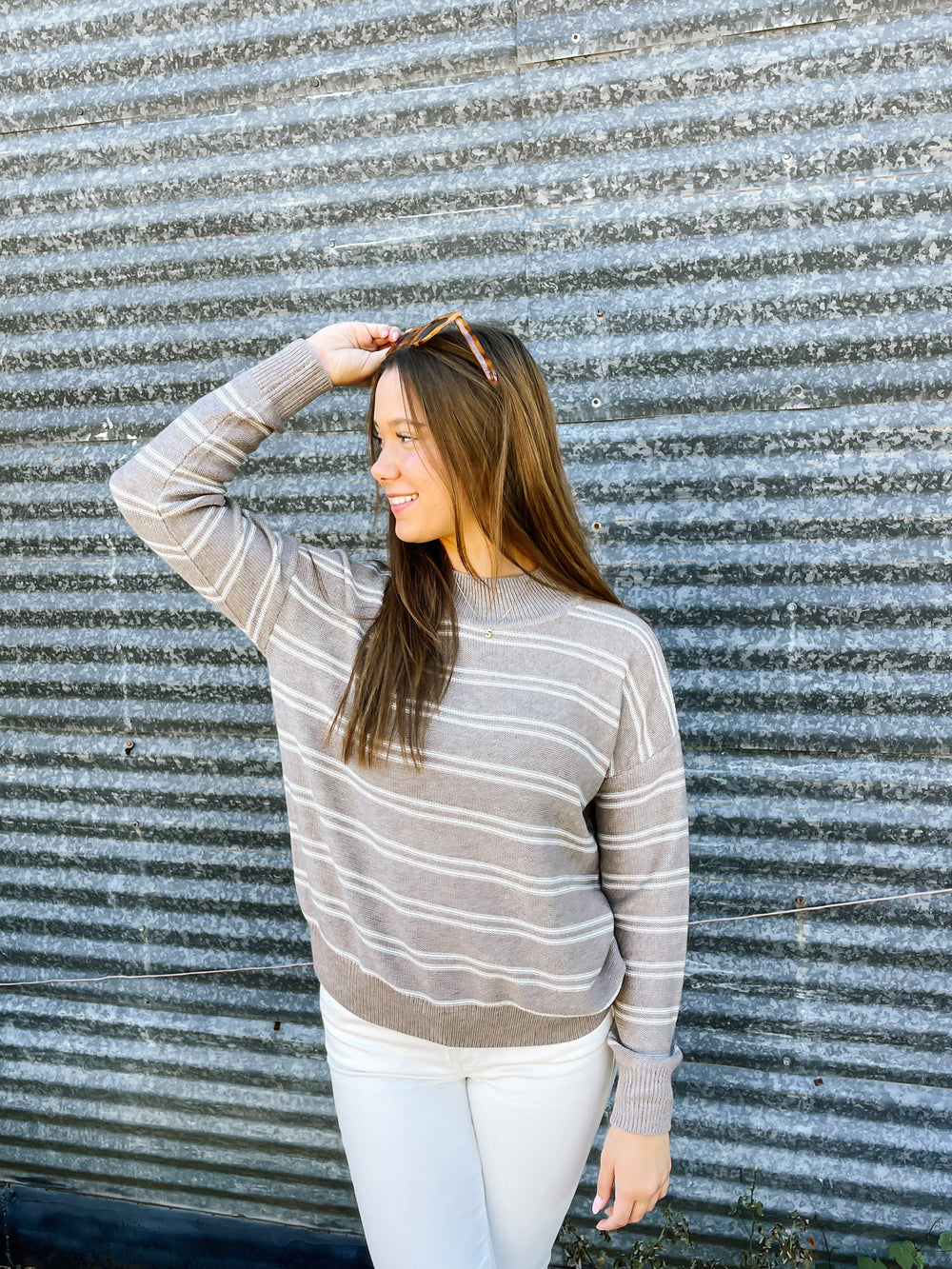 Ribbed Double Stripe Sweater