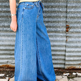 Wide Leg Denim Pants Tie Waist