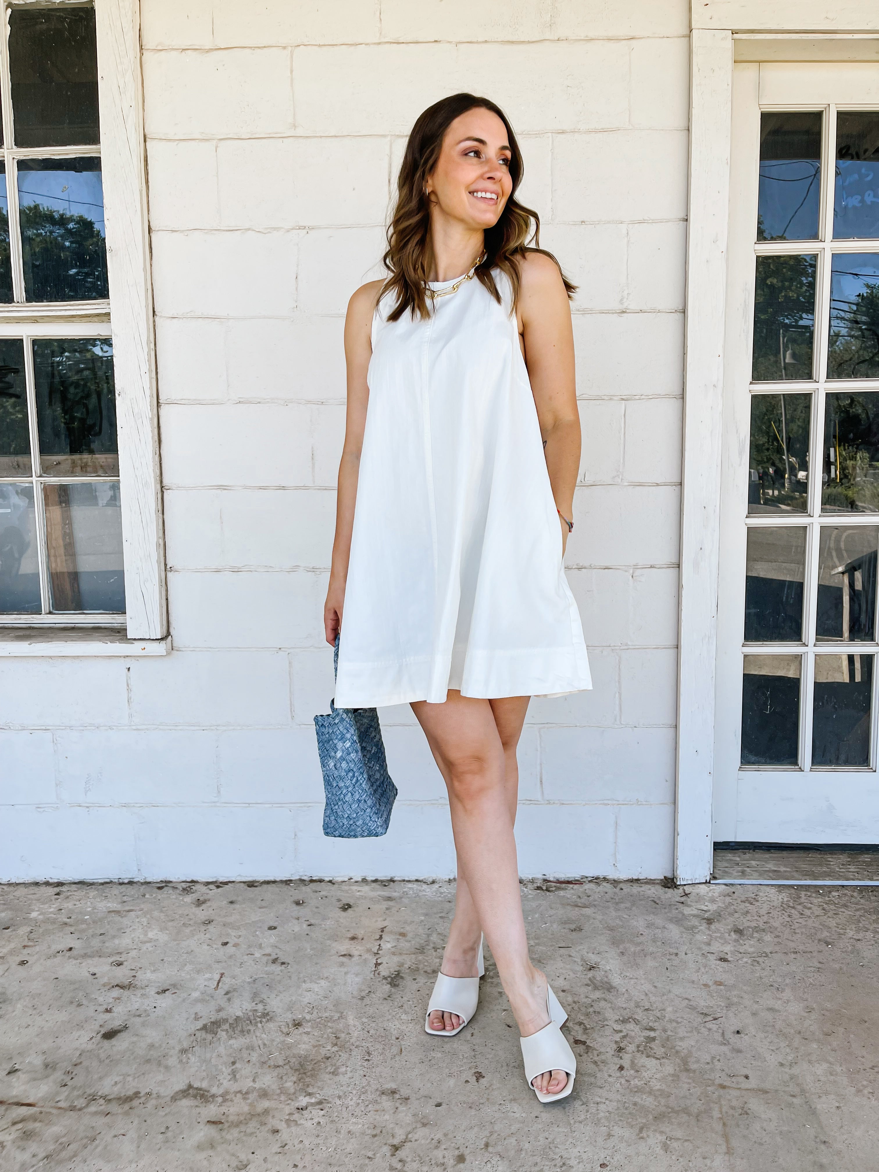 Sleeveless A-line Mini Dress - White Medium Sleeveless A-line Mini Dress - White Medium