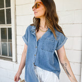 Short Sleeve Denim Blouse