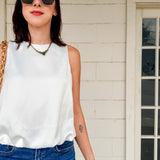 White Bubble Hem Blouse