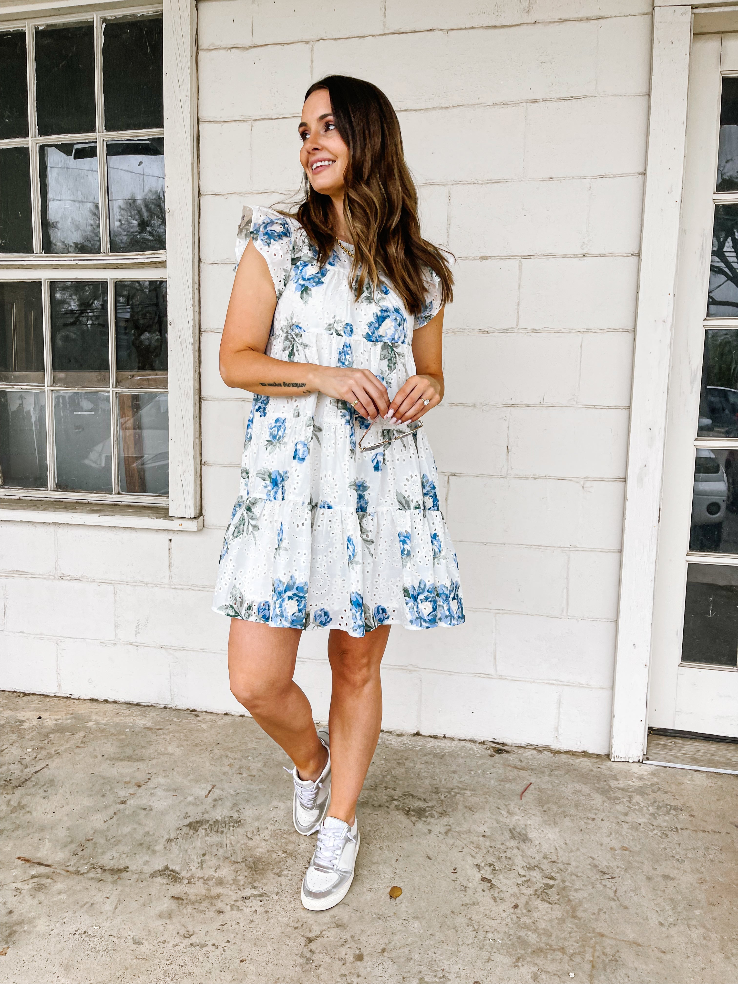 Blue Floral Eyelet Dress Large Blue Floral Eyelet Dress Large