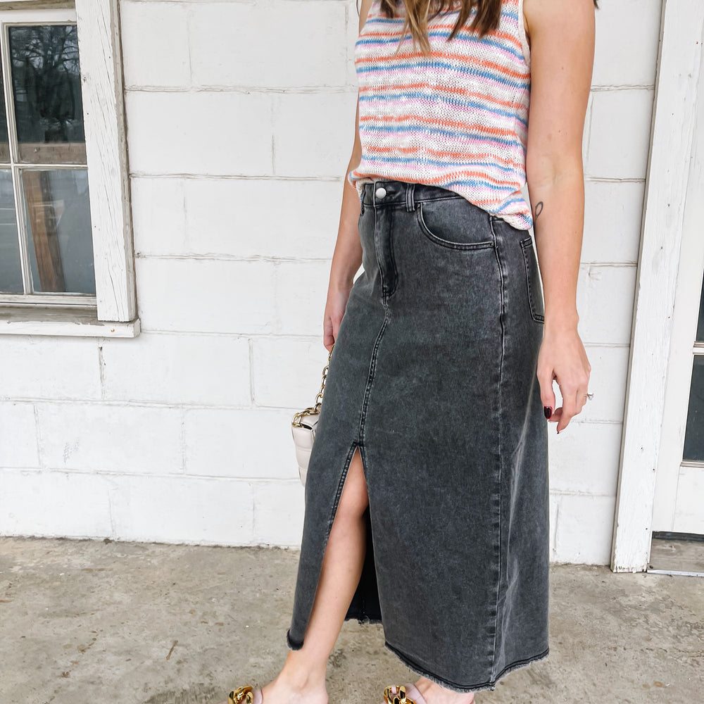 
                      
                        Washed Black Front Slit Skirt
                      
                    