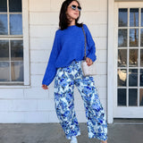 True Blue Floral Barrel Pant