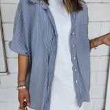 Blue Oversized Striped Blouse