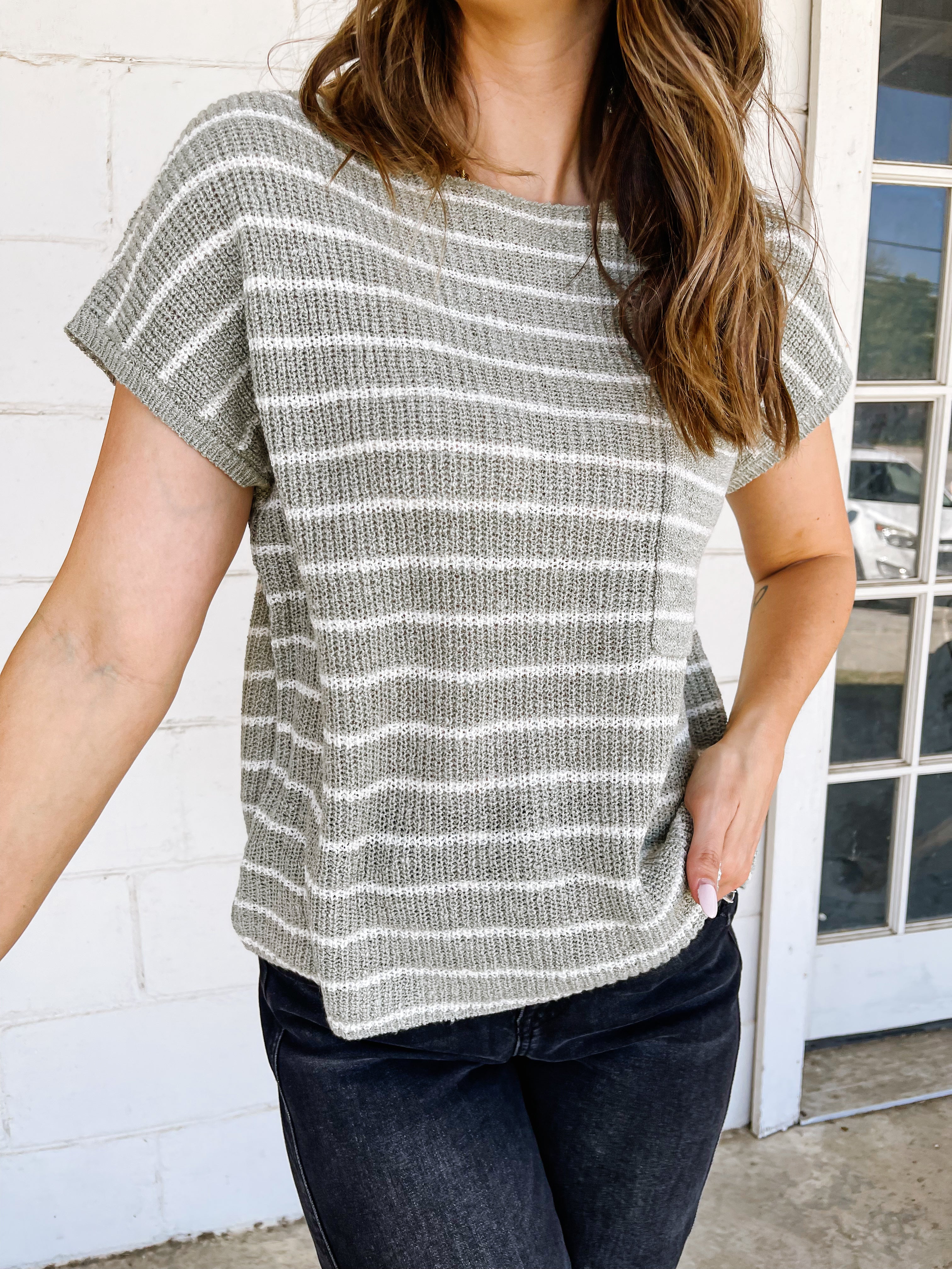 Striped Cap Sleeve Sweater