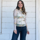 Mock Neck Floral Ruching