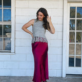 Wine Satin Maxi Skirt