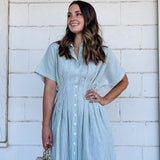 Tailored Striped Olive Maxi Dress