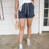 Navy Striped Linen Short