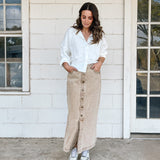 Washed Brown Denim Midi Skirt