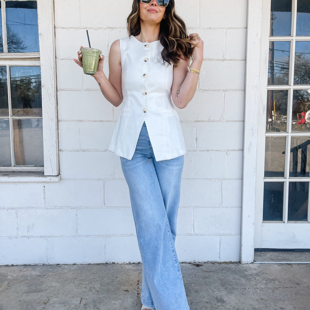 
                      
                        Tailored Longline Linen Vest
                      
                    