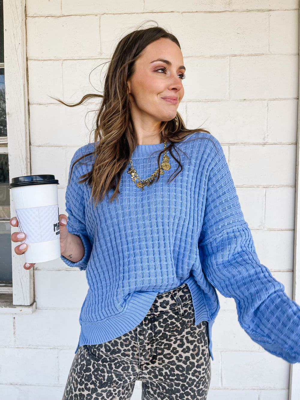 Sky Waffle Knit Sweater