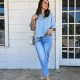 Solid Oversized Tee - Dusty Blue