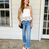 High Rise Kick Flare Raw Hem Denim
