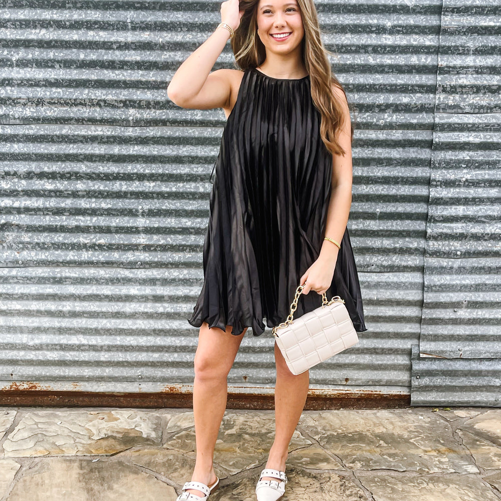 
                      
                        Pleated Black Mini Dress
                      
                    