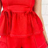 Red Linen Bow Set