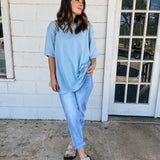 Solid Oversized Tee - Dusty Blue