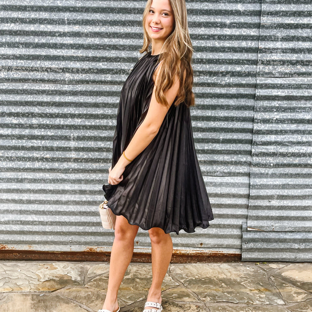 Pleated Black Mini Dress