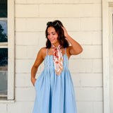Pleated Denim Mini Dress