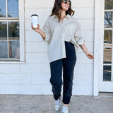 Striped Over Sized Button Up