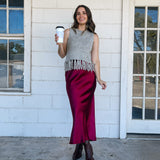 Wine Satin Maxi Skirt