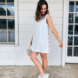 Button Detail Linen Mini Dress