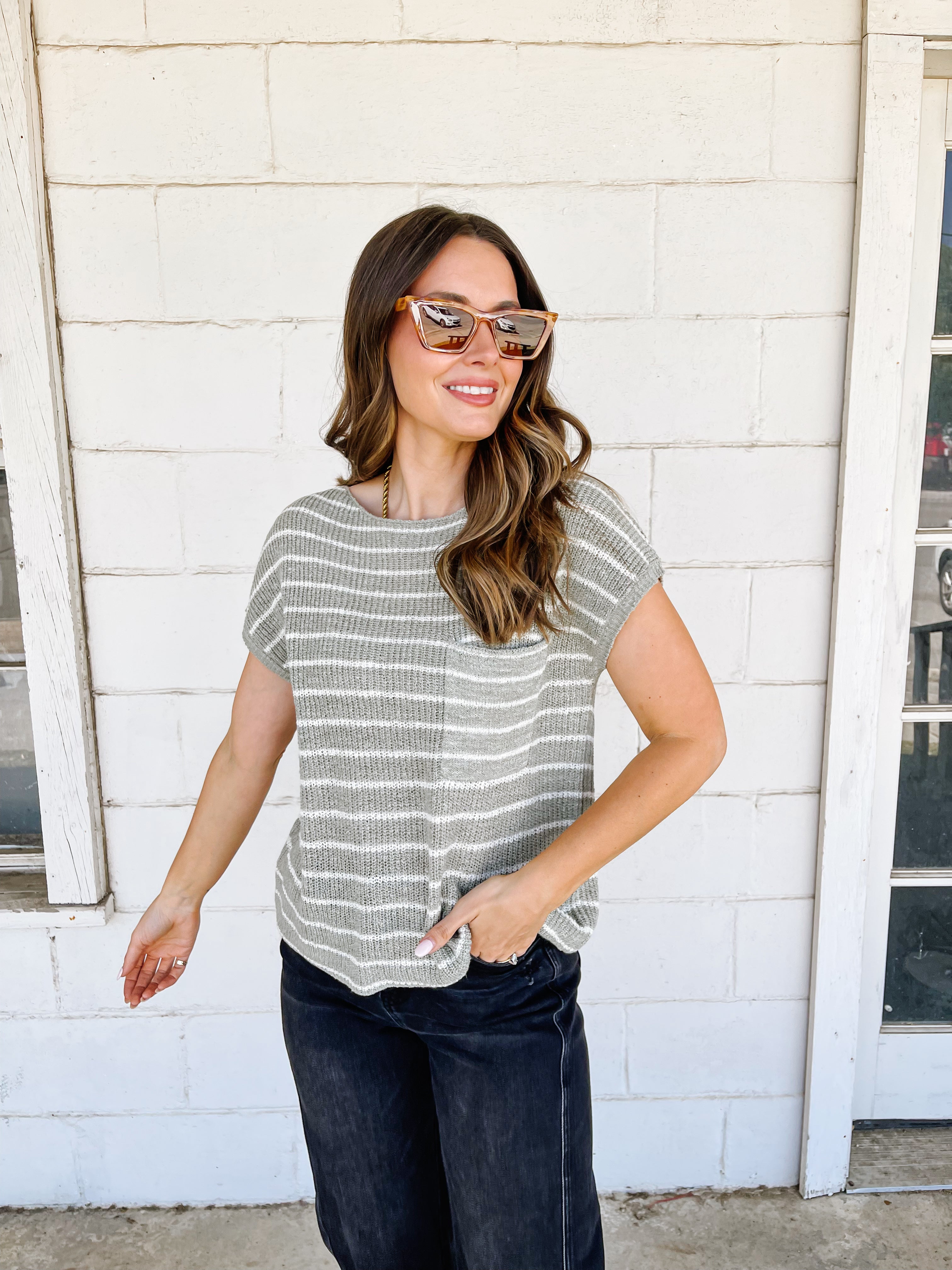 Striped Cap Sleeve Sweater