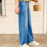 Drawstring High Rise Wide Leg Denim