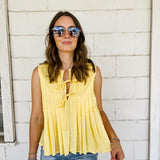 Lemon Pleated Bow Blouse