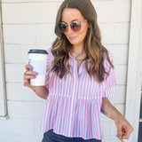 Mauve Cropped Striped Button Up