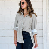 Beige Detailed Button Up