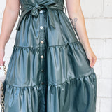 Hunter Green Tiered Faux Leather Dress