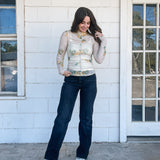 Mock Neck Floral Ruching