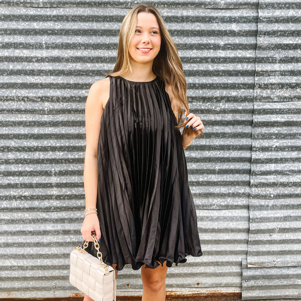 
                      
                        Pleated Black Mini Dress
                      
                    