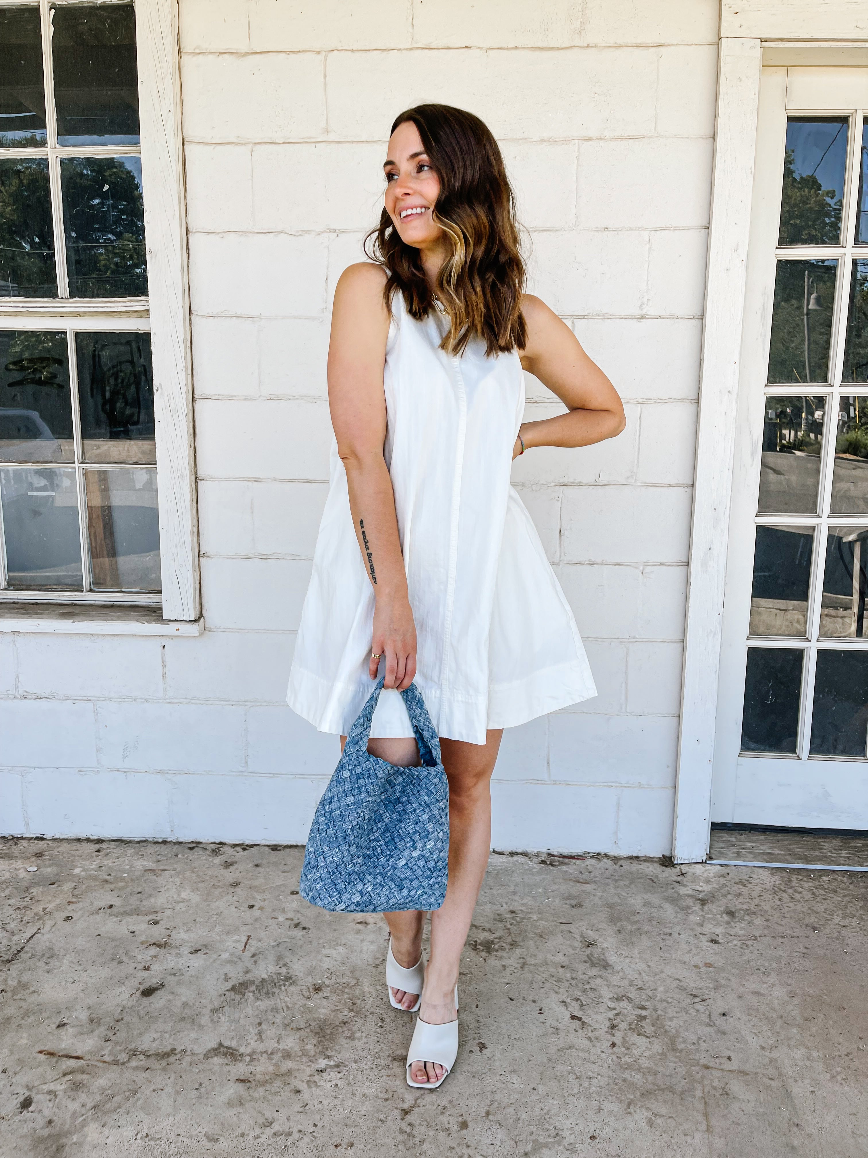 Sleeveless A-line Mini Dress - White Medium Sleeveless A-line Mini Dress - White Medium