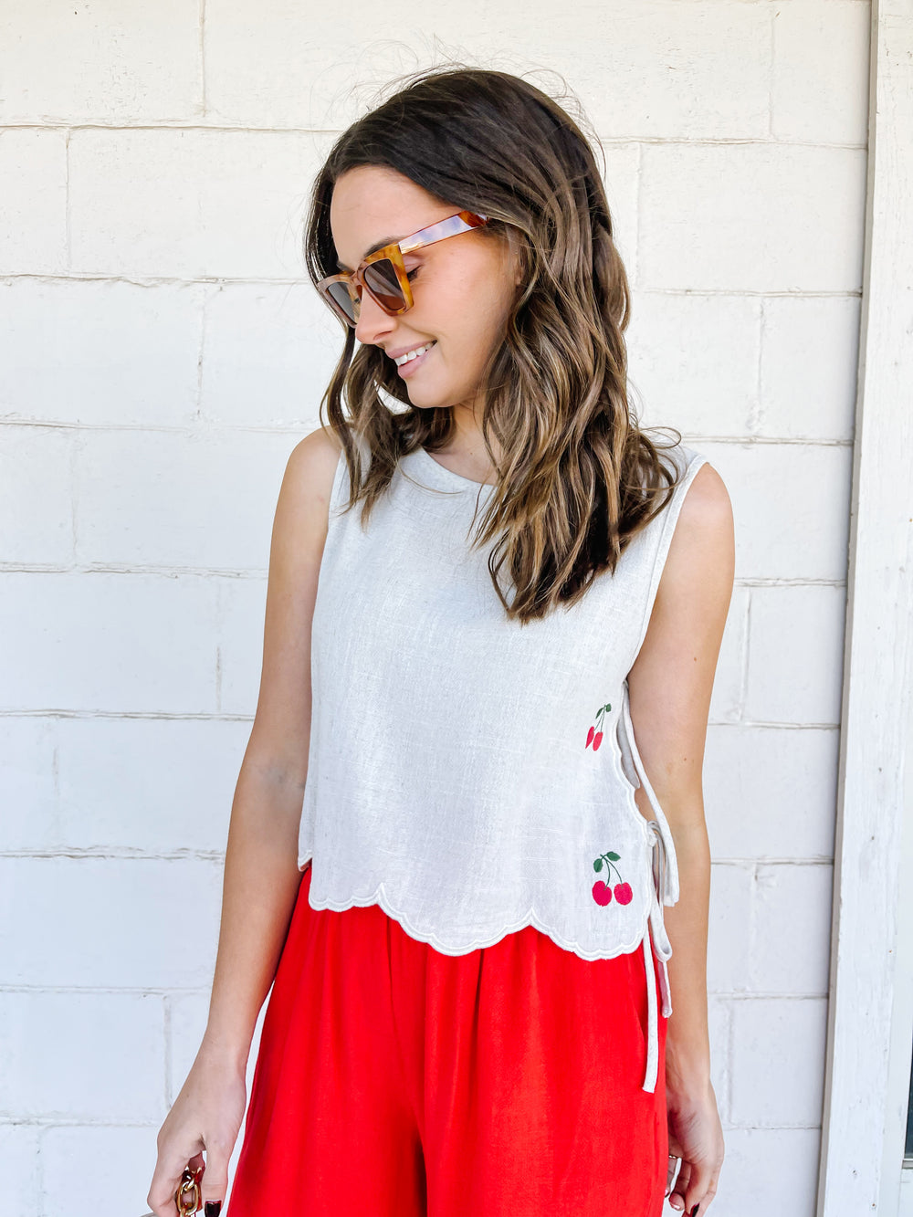 Cherry Scalloped Tie Tank